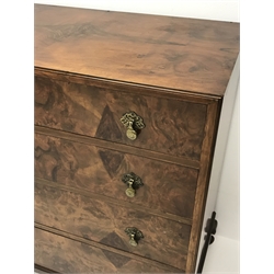  Mid 20th century figured walnut four drawer chest, on cabriole feet, W92cm, H100cm, D50cm  