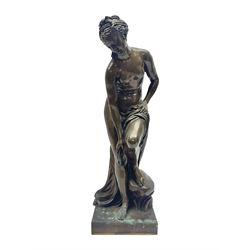After Christopher Gabriel Allegrain (1710-1795),  Venus au bain, bronze, upon square plinth, Impressed F Barbedienne Fondeur, the base impressed C G Allegrain Fecit 1767, and bearing Barbedienne foundry seal, overall H51cm