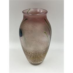 Norman Stuart Clarke vase, of baluster form, decorated with lustre lozenges and sea grass upon a pink ground, signed beneath, H17cm