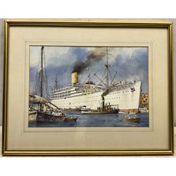 Keith Glen (British Contemporary): RMS Strathden at Port Said Egypt, watercolour signed, titled verso 25cm x 37cm