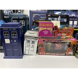 Doctor Who collectables to include ‘British Icon Dalek’ limited 50th anniversary edition in original box, collectors cookie jar, Dalek and Tardis related figures, sonic screwdrivers, small quantity of stamps, framed prints, books etc 