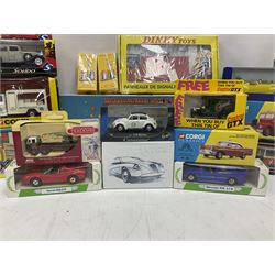 Various makers - twenty-four die-cast models including unopened Norev Lancia in tin; Oxford Broncho Bill's Circus set; five Corgi Classics; Corgi carded Royal mail set; other Corgi models; Atlas Editions Dinky accessory sets; petroleum promotional models etc; all boxed (24)