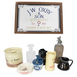 JW Oxby and Son of Doncaster advertising mirror, together with Teachers ice bucket, The Fa...