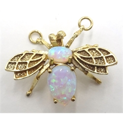 9ct gold opal set bee pendant hallmarked