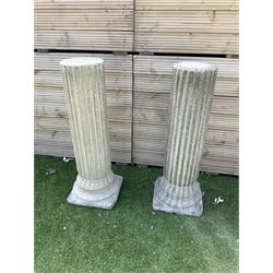 Pair of cast stone Pompeii fluted garden columns, square bases, H90 - THIS LOT IS TO BE COLLECTED BY APPOINTMENT FROM DUGGLEBY STORAGE, GREAT HILL, EASTFIELD, SCARBOROUGH, YO11 3TX