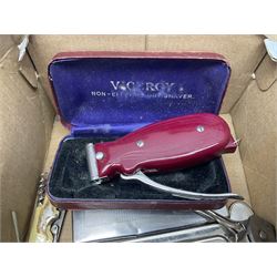 Collection of various razors and smoking items to include Ronson brass table lighter, Rolls Razor, Seigneur case with lighter, etc