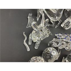 Swarovski Crystal animals, to include sheep, pigs, antelope, cockeral and hen, chicks, Pegasus, owls, giraffe, etc, together with Swarovski Crystal dancer, Isadora