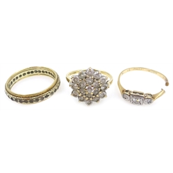  Three stone set 9ct gold rings, hallmarked or tested, approx 6.6gm  