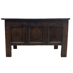 18th century oak blanket box, carved frieze, all-over panelling