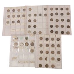 Approximately sixty-five Great British pre-1920 silver shilling coins, and five pre-1920 f...