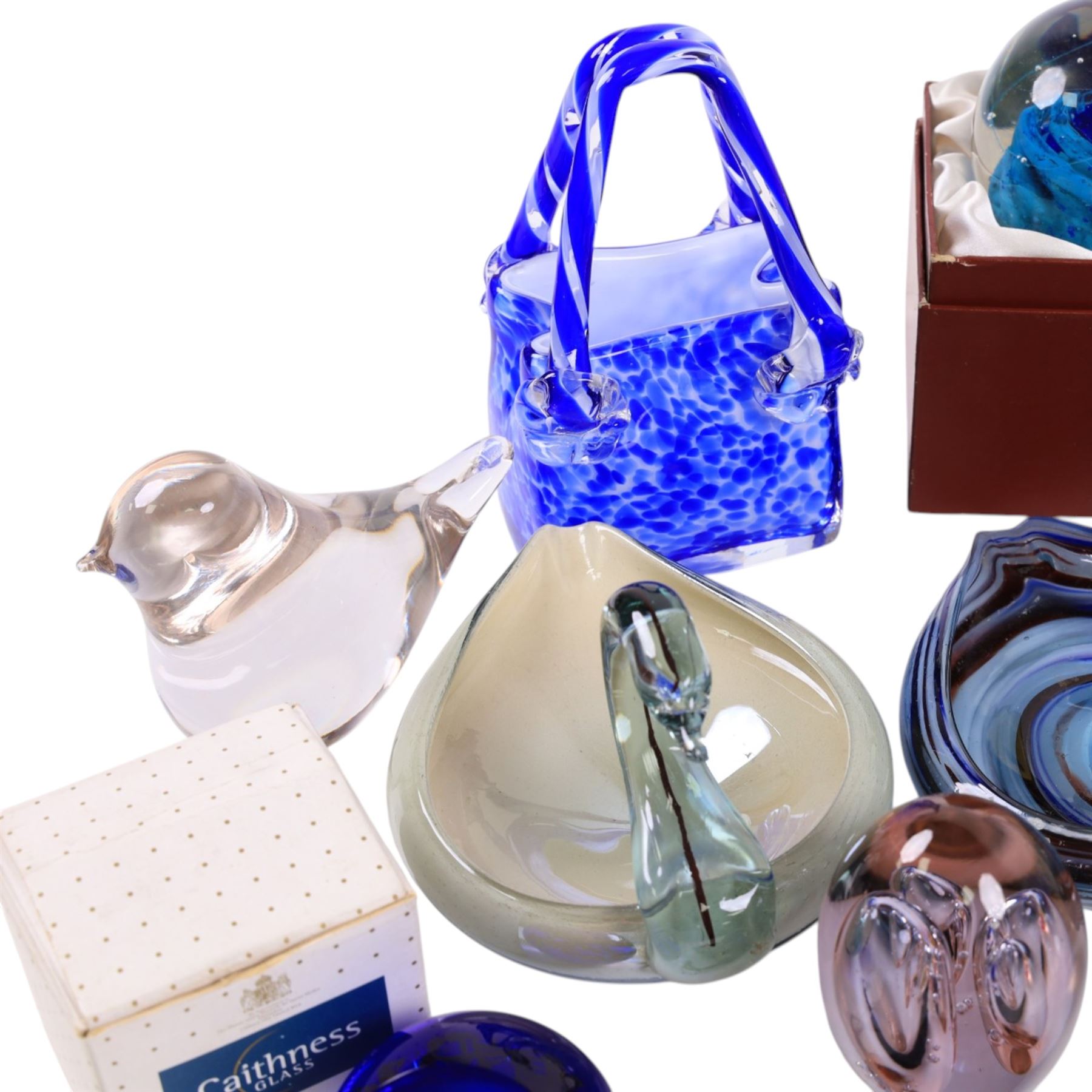 Caithness glass vases and paperweights, together with other coloured glass and glass animal figures