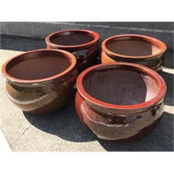  Set four glazed composite belly pot planters, D55cm, H34cm  