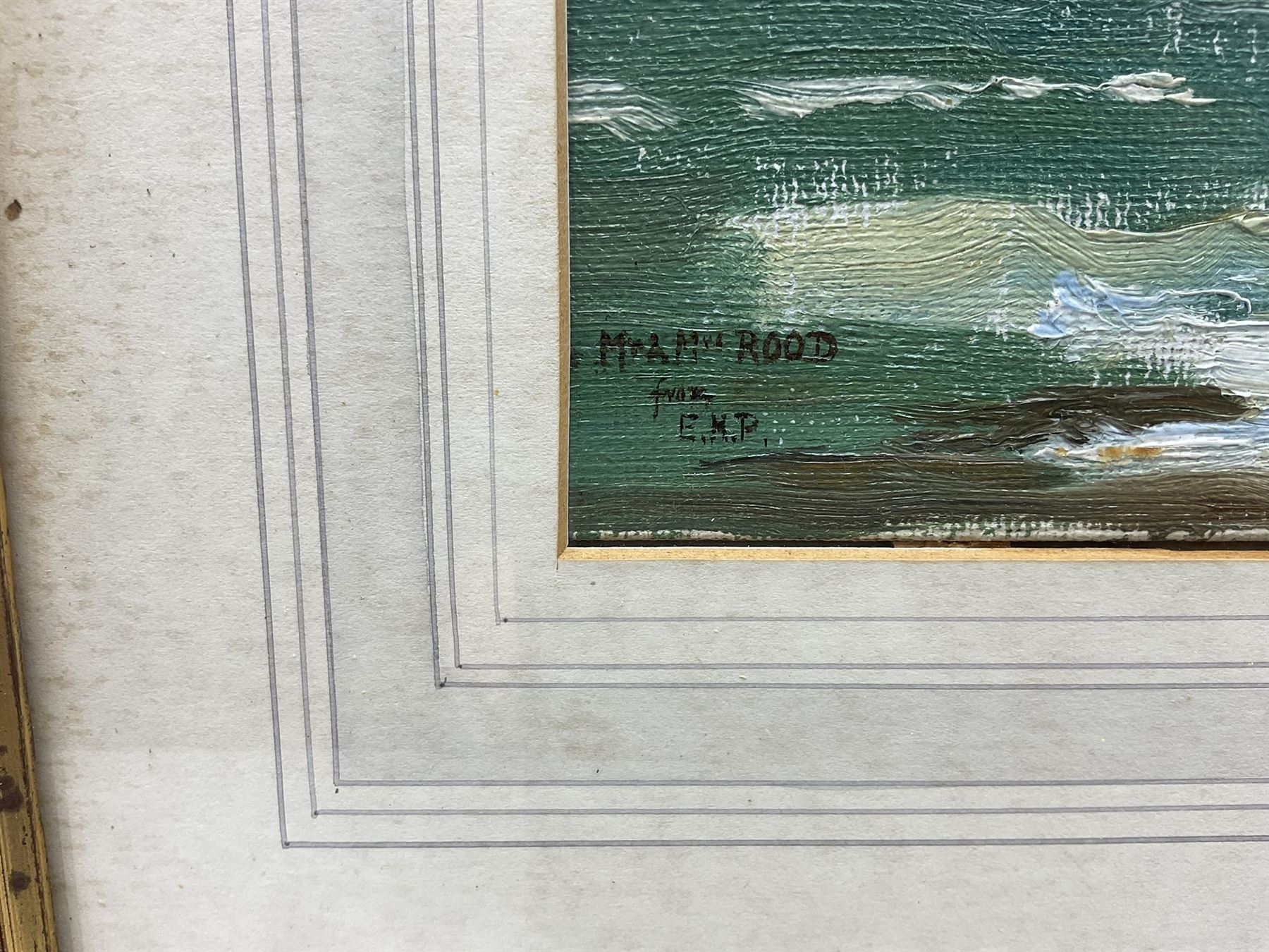 Edward Holroyd Pearce (British 1901-1990): Coastal Seascape, oil on canvas board signed with initials and inscribed to Mr & Mrs Rood 25cm x 29cm
Notes: Edward Pearce, though best known as a distinguished Law Lord & Privy Counsellor, was also a talented artist. He first took up painting in 1932 when as a young barrister he was recovering from tuberculosis. He was the son in law of Bertram Priestman, and a friend of Edward Seago. Together they made a number of painting tours to the Continent, travelling in Seago's Austin Seven