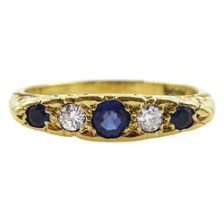 Gold five stone sapphire and diamond ring, stamped 18ct