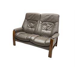Himolla - two seat reclining sofa, upholstered in grey leather