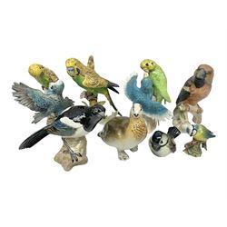  Collection of bird figures, including Beswick Magpie, Lomonosov partridge, Goebel Budgerigar etc (8)  