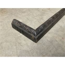 Black painted wrought iron fire guard , wicker log basket with stand, coal bucket and a fire kerb (4)