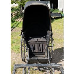 Victorian Bath Chair / Invalid Carriage Converted for Horse Drawn Use

A Victorian bath chair or invalid carriage, later converted for horse drawn use, with black painted bodywork, blue side panels, folding black leather hood and upholstered single passenger seat. The carriage is fitted with large rear wire spoked wheels, smaller front steering wheels, long shafts, footwell and curved body sides, consistent with a late nineteenth century invalid carriage or bath chair form adapted for pony or light horse use.

Features

Bath chair or invalid carriage form
Later converted for horse drawn use
Folding black leather hood
Single upholstered passenger seat
Deep footwell
Black painted body with blue side panels
Large rear wire spoked wheels
Smaller front steering wheels
Long shafts
Lightweight carriage frame

Dimensions:
Overall length: 380 cm
Body length: 204 cm
Width: 88 cm
Height: 178 cm

Wheel Diameters:
Front wheels: 47 cm
Rear wheels: 88 cm

Seating:
Driver: 1
Passenger: None