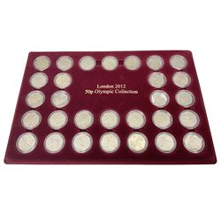 Queen Elizabeth II United Kingdom London 2012 Olympic commemorative fifty pence collection comprising twenty-nine coins, housed in unofficial display case