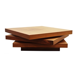  Dwell Furniture walnut square triple staged swivel coffee table, platform base, W80cm, H32cm, D80cm  