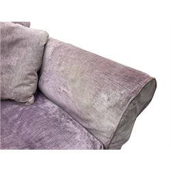 Pair of Wesley Barrel large two seat sofas, upholstered in lavender fabric 