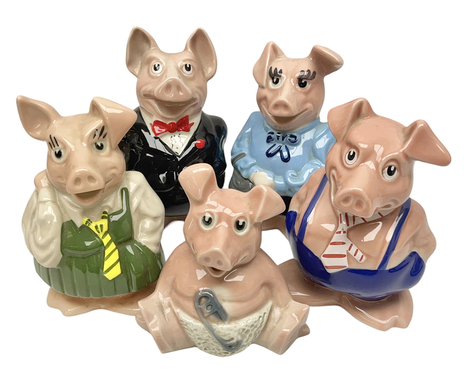 Set of five Wade NatWest money boxes, comprising father, mother, boy, girl and baby