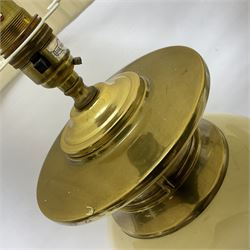 Pair of cream metal lamps, of baluster form upon a stepped circular base, with cream shades, without shade H50cm 