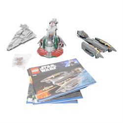 Three Lego Star Wars models, comprising Slave I no. 8097, midi-scale Imperial Star Destroy...