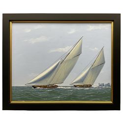 George Drury (British 1950-): 'Britannia Leads the Navaho 1893', oil on board signed, titled verso 38cm x 48cm