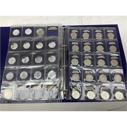 Eighty-three Queen Elizabeth II Great British, mostly commemorative, fifty pence coins, including 2013 Benjamin Britten, 2016 Beatrix Potter, 2018 Representation of the People Act, 2018 The Snowman, 2018 Paddington etc, some duplication