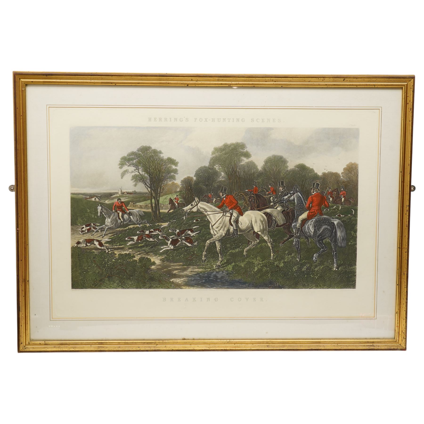 After John Frederick Herring Sr (British 1795-1865): 'Herring's Fox-Hunting scenes', set of four large engravings and aquatints with hand-colouring 57cm x 88cm (4)