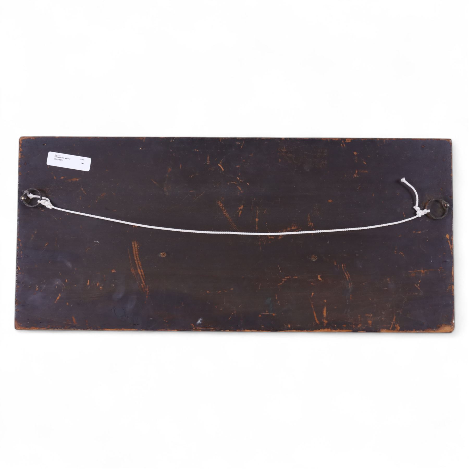 20th century half block diorama of a coble, painted within a seascape beneath a cloudy sky, H24cm, W54cm