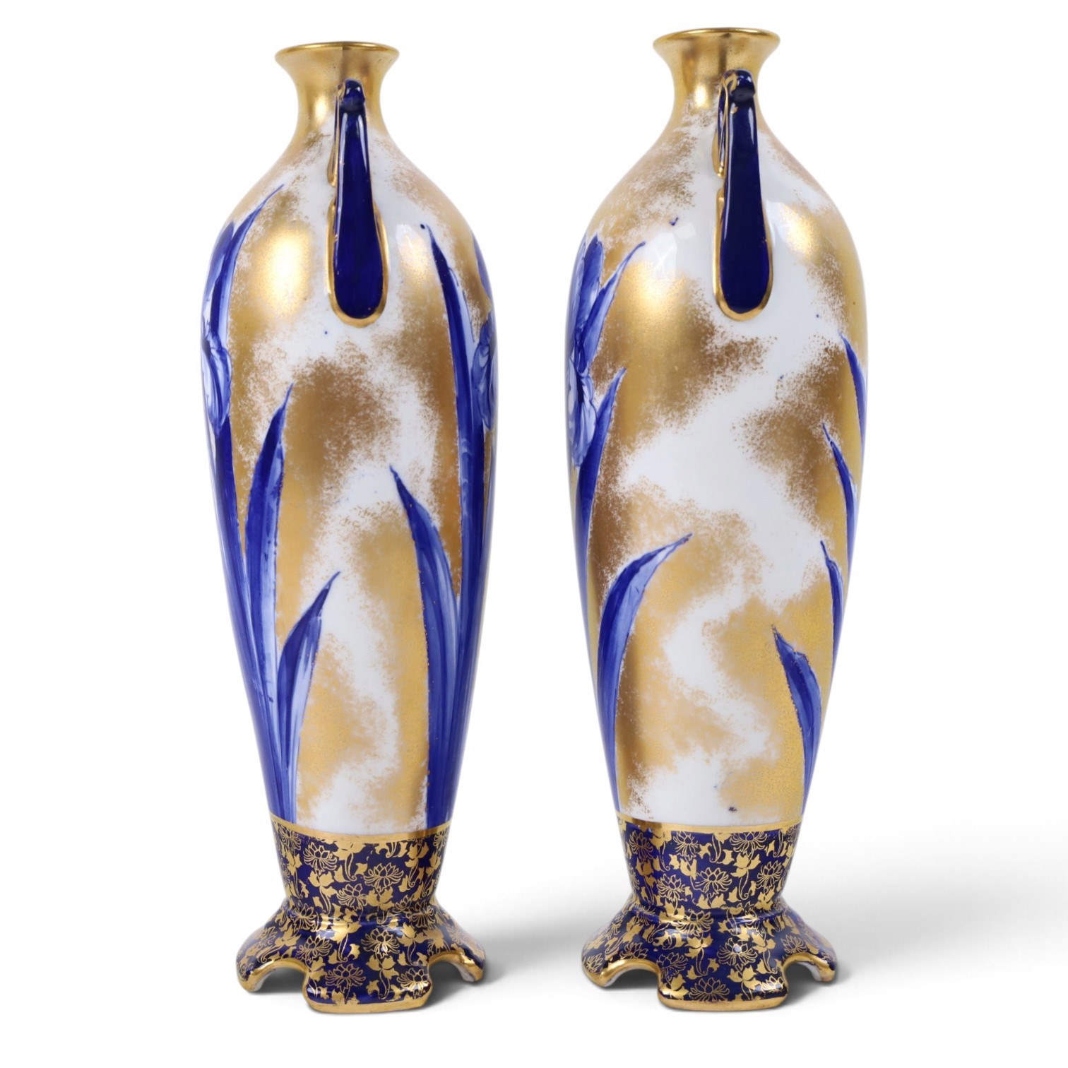 Pair of Royal Doulton iris pattern vases, makers mark beneath, H27cm