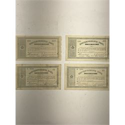 Four South Africa Anglo Boer war Government notes 28th May 1900, comprising one pound 'No. 7291', five pounds 'No. 5155', ten pounds '2200' and twenty pounds '4828'