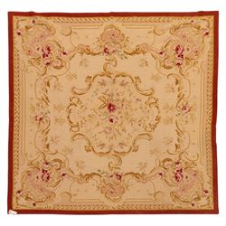 20th-century Aubusson-style tapestry wall hanging of square form, woven with a central flo...