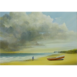  'Whitby from Sandsend Beach', oil on canvas signed and dated '75 by Neville R Grey (British 20th century), 50cm x 70cm  