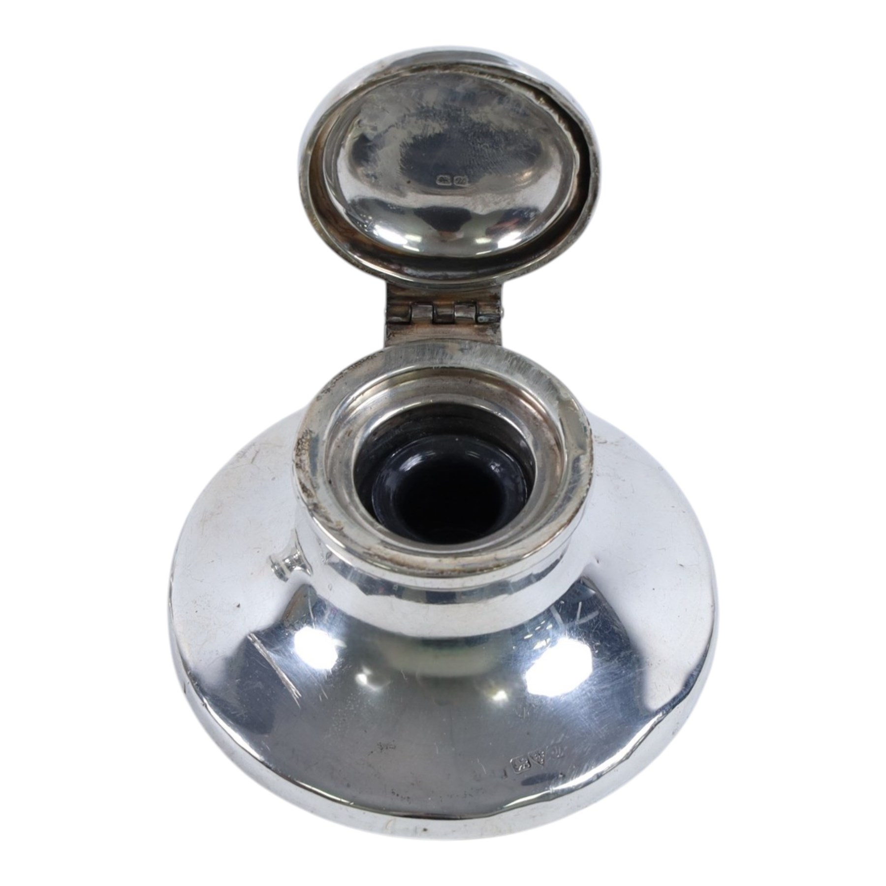 Pair of silver mounted capstan inkwells, both hallmarked