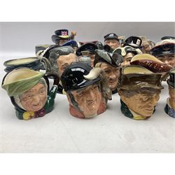 Large collection of Royal Doulton miniature character jugs, to include The Postman D6801, The London 'Bobby' D6762, Old Salt, D6554, Sir Henry Doulton D6703 etc  