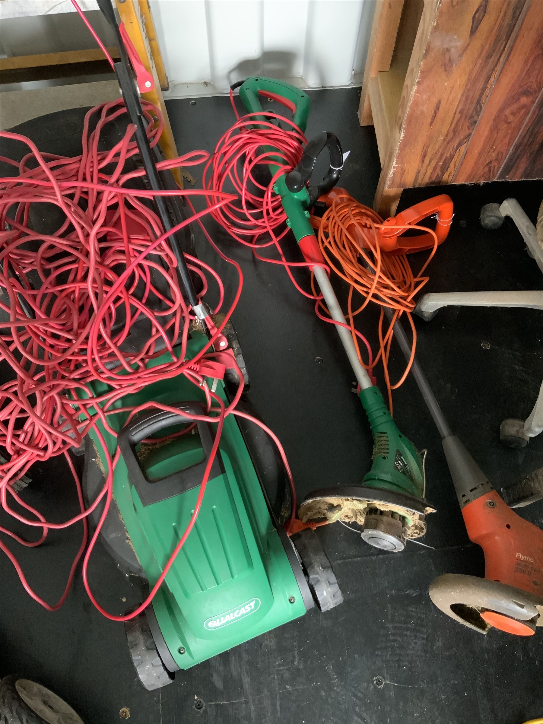 Florabest electric hedge trimmer, Qualcast lawnmower, Qualcast strimmer and Flymo trimmer (4) - THIS LOT IS TO BE COLLECTED BY APPOINTMENT FROM DUGGLEBY STORAGE, GREAT HILL, EASTFIELD, SCARBOROUGH, YO11 3TX