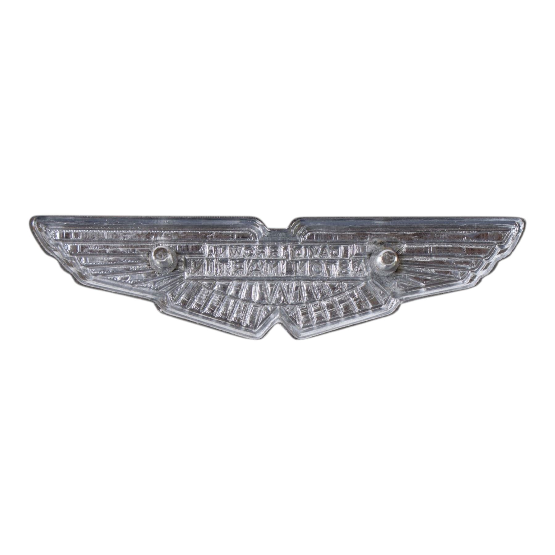 Aston Martin David Brown enamel and chrome wings badge, L12cm