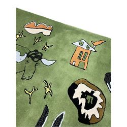 Shrimps for Habitat - 'Wilder' hand tufted green ground rug decorated with abstract motifs of animals, faces, shells and houses 