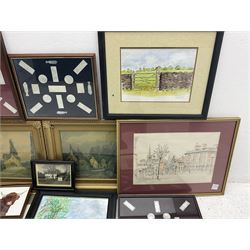 Collection of watercolours, signed prints and other pictures, in one box