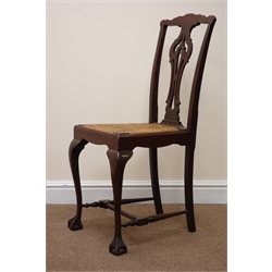  19th century American side chair, pierced splat and drop in rush seat on cabriole legs, W45cm  