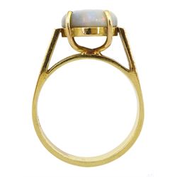 18ct gold single stone oval opal ring, stamped