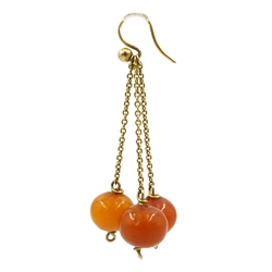  Pair of gold Early 20th century amber bead pendant earrings   