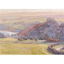 Michelle Saunders (British 1936-): Lythe Bank looking towards Sandsend, oil on board signe...