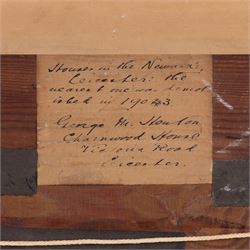 George Moore-Henton (British 1861-1924): 'Houses in the Newarke - Leicester', watercolour signed and dated 1903, titled on original artists label verso and inscribed 'the nearest one was demolished in 1903', 28cm x 39cm 