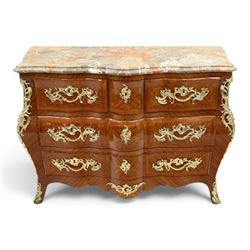 Colombo Mobili - Italian Louis XV design kingwood and marquetry bombé commode chest, the s...