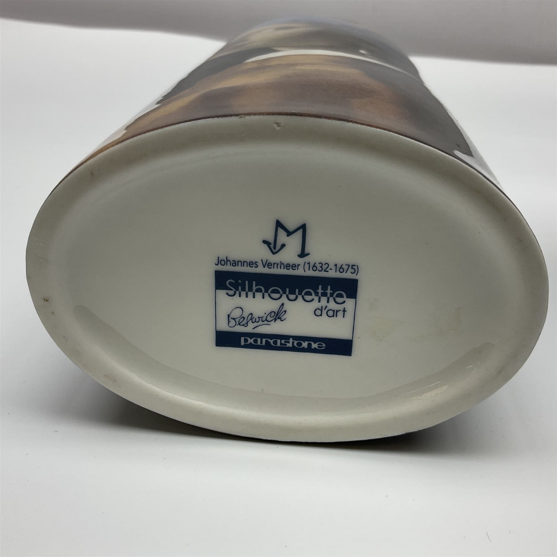 Dennis China Works vase with fluted rim together with three Cmielow figures and Beswick Silhouette vase of Girl with the Pearl earring, Beswick vase H22cm 