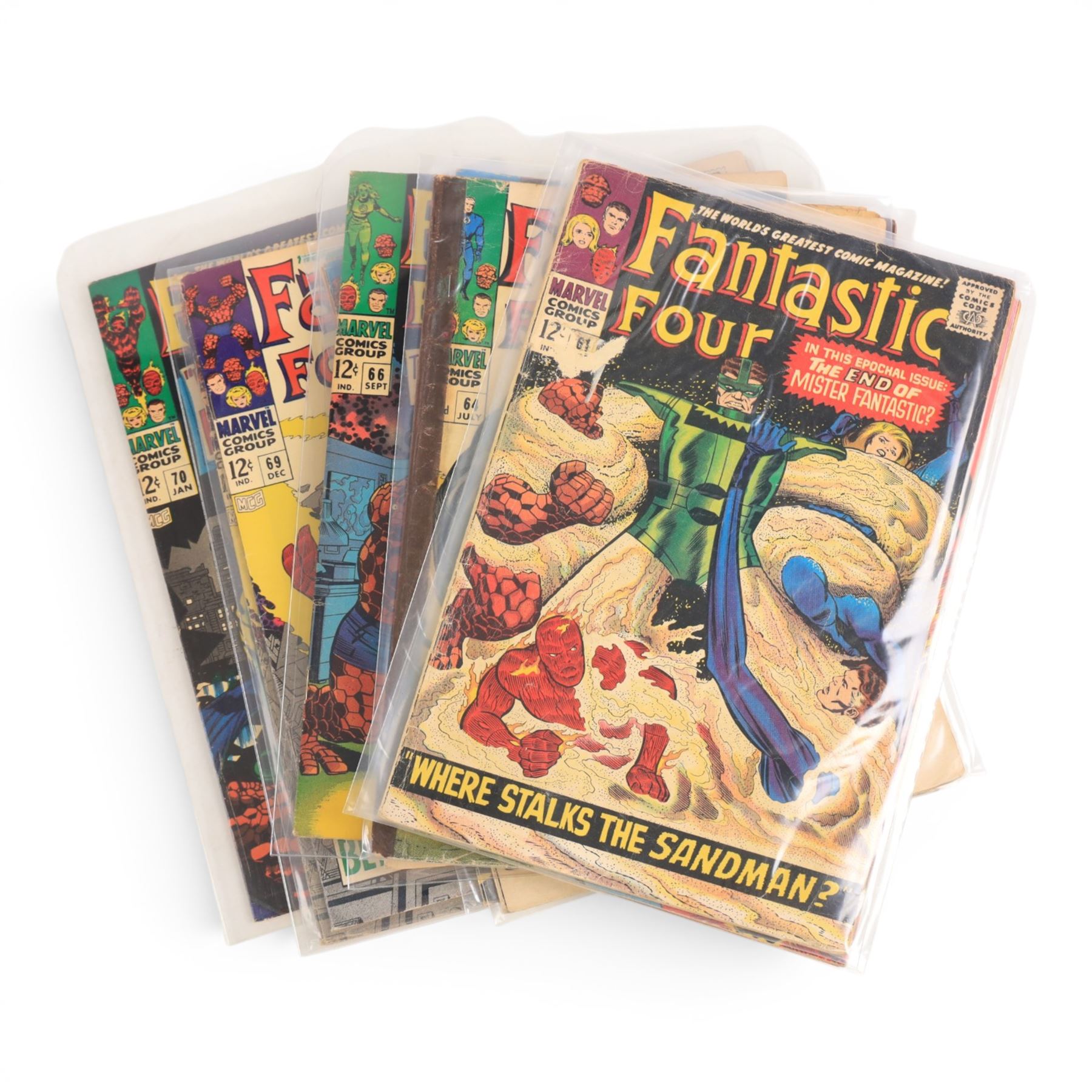Marvel Silver Age 'Fantastic Four' comic books, spanning years 1965-1968, comprising a continuous run of issues #41-#70, missing only issue #48, includes duplicates